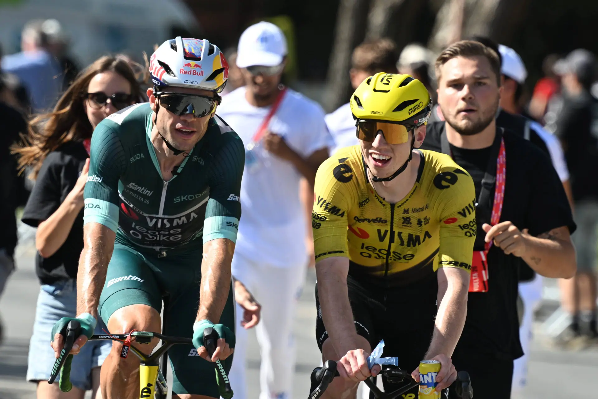 Wout van Aert and Matthew Brennan at the 2026 Vuelta a Espana