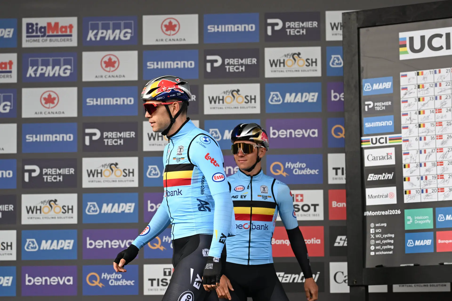 Wout van Aert and Remco Evenepoel ahead of the men's elite road race at the 2026 Montreal World Championships