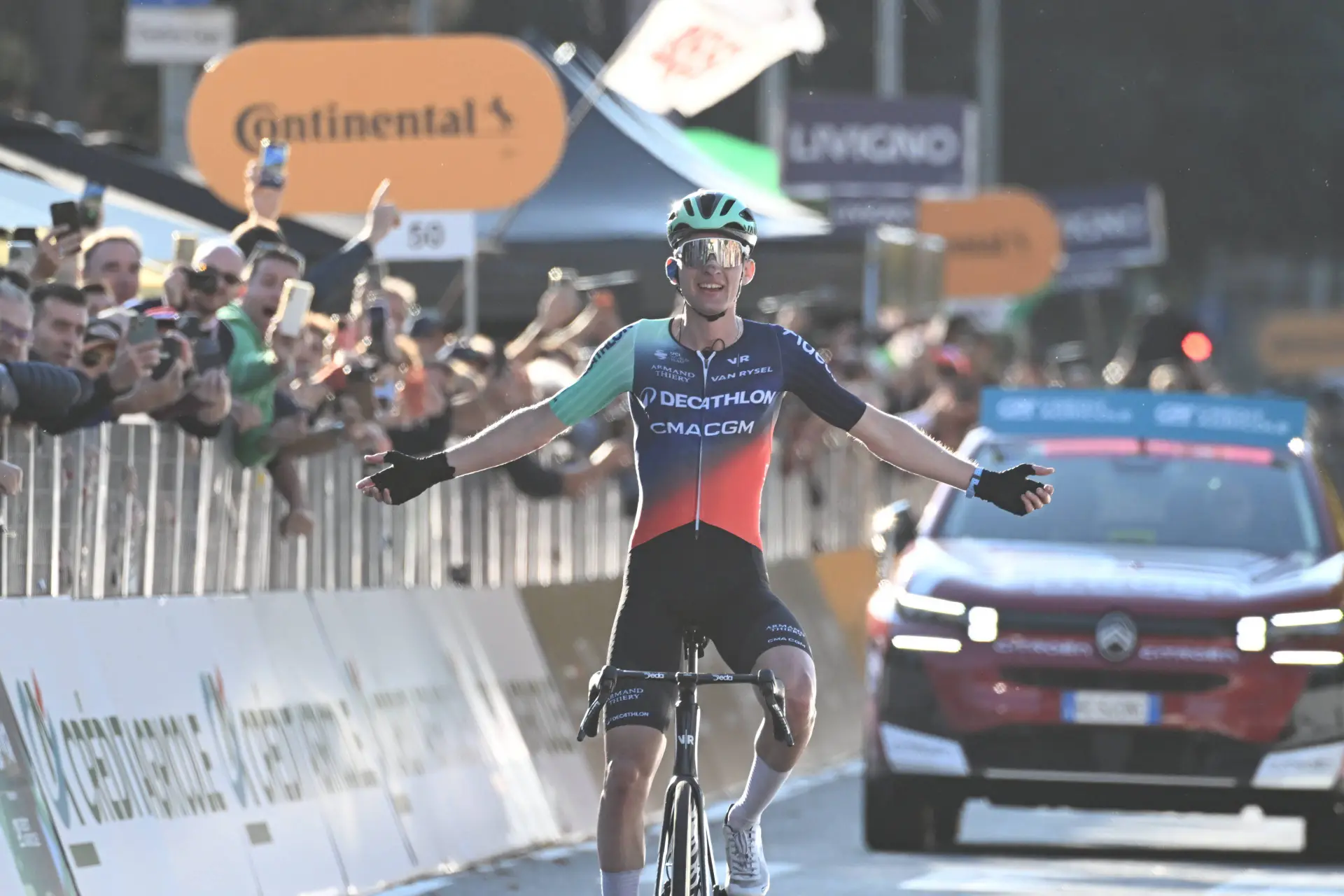 Paul Seixas crosses the line at Il Lombardia 2026