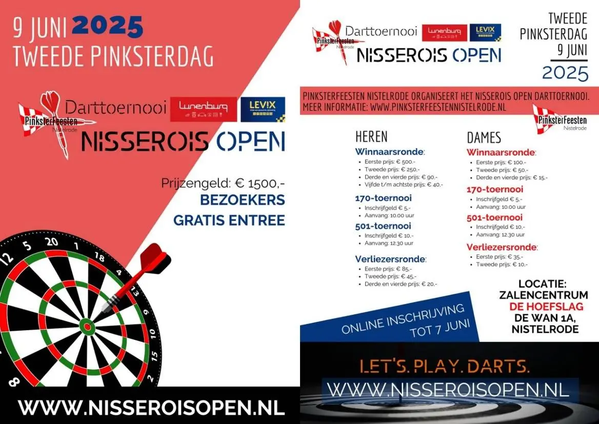 Nisserois Open Darttoernooi maakt zich op voor feestelijke editie tijdens Pinksterfeesten Nistelrode