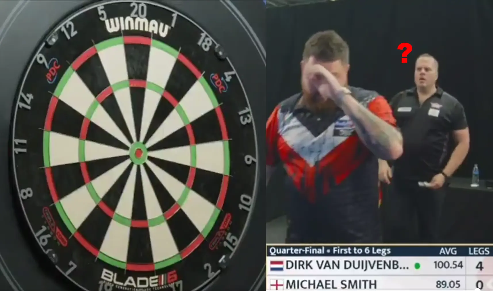 Dirk van Duijvenbode weet niet wat hem overkomt na deze actie van Michael Smith