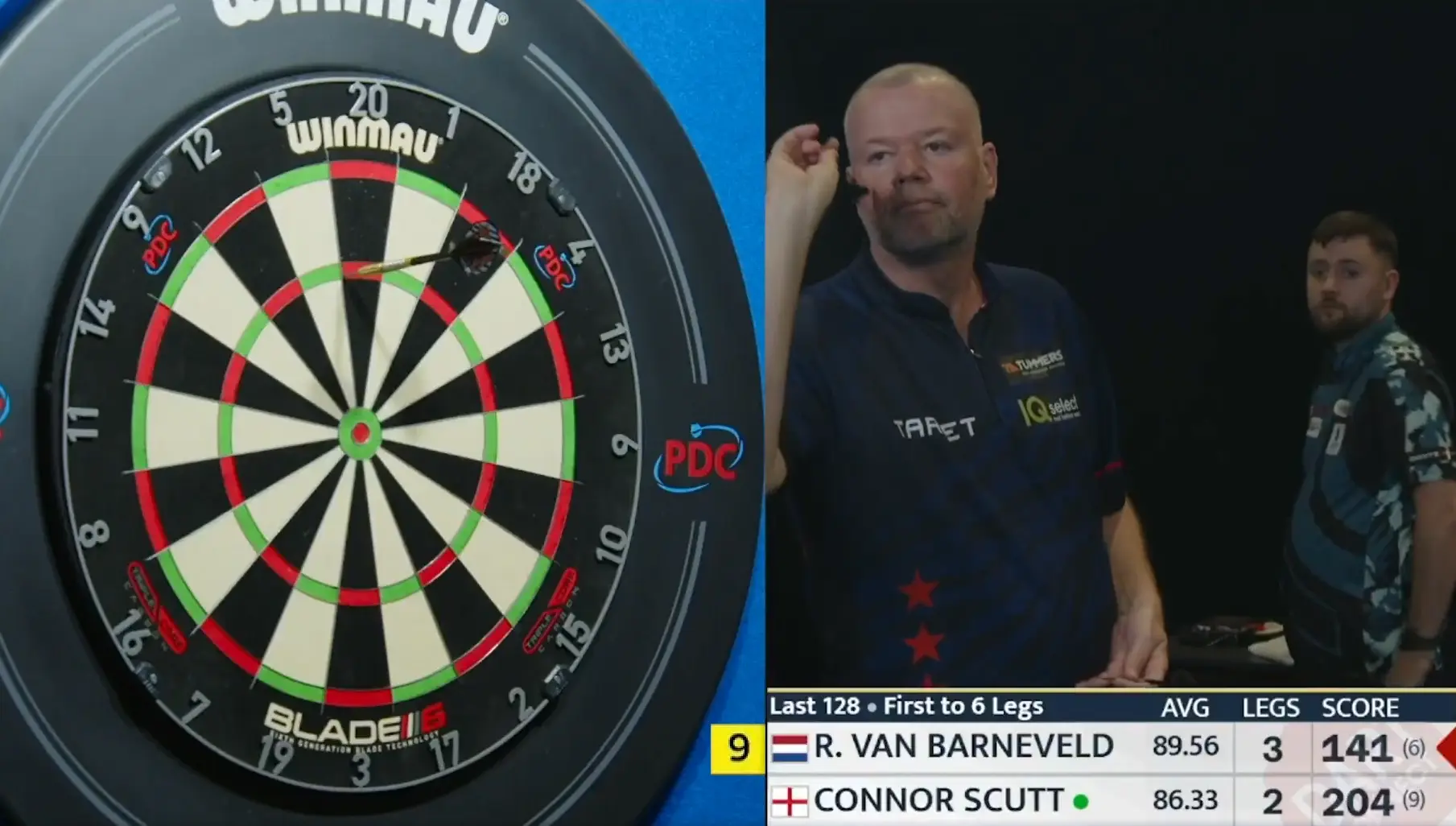 Raymond van Barneveld legt aan voor een 9-darter en vervolgens flikt hij dit