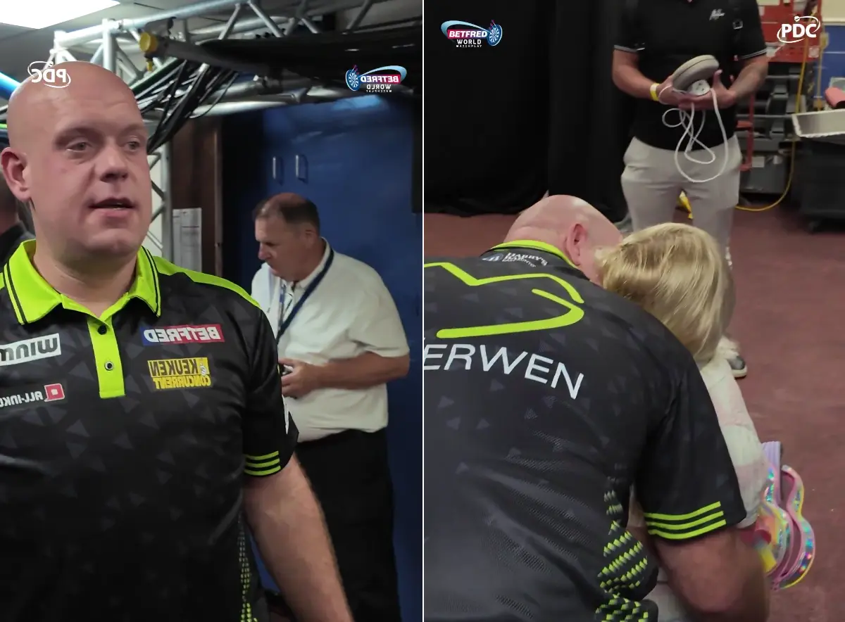 VIDEO: Mooie beelden van Michael van Gerwen met zijn dochter achter de schermen