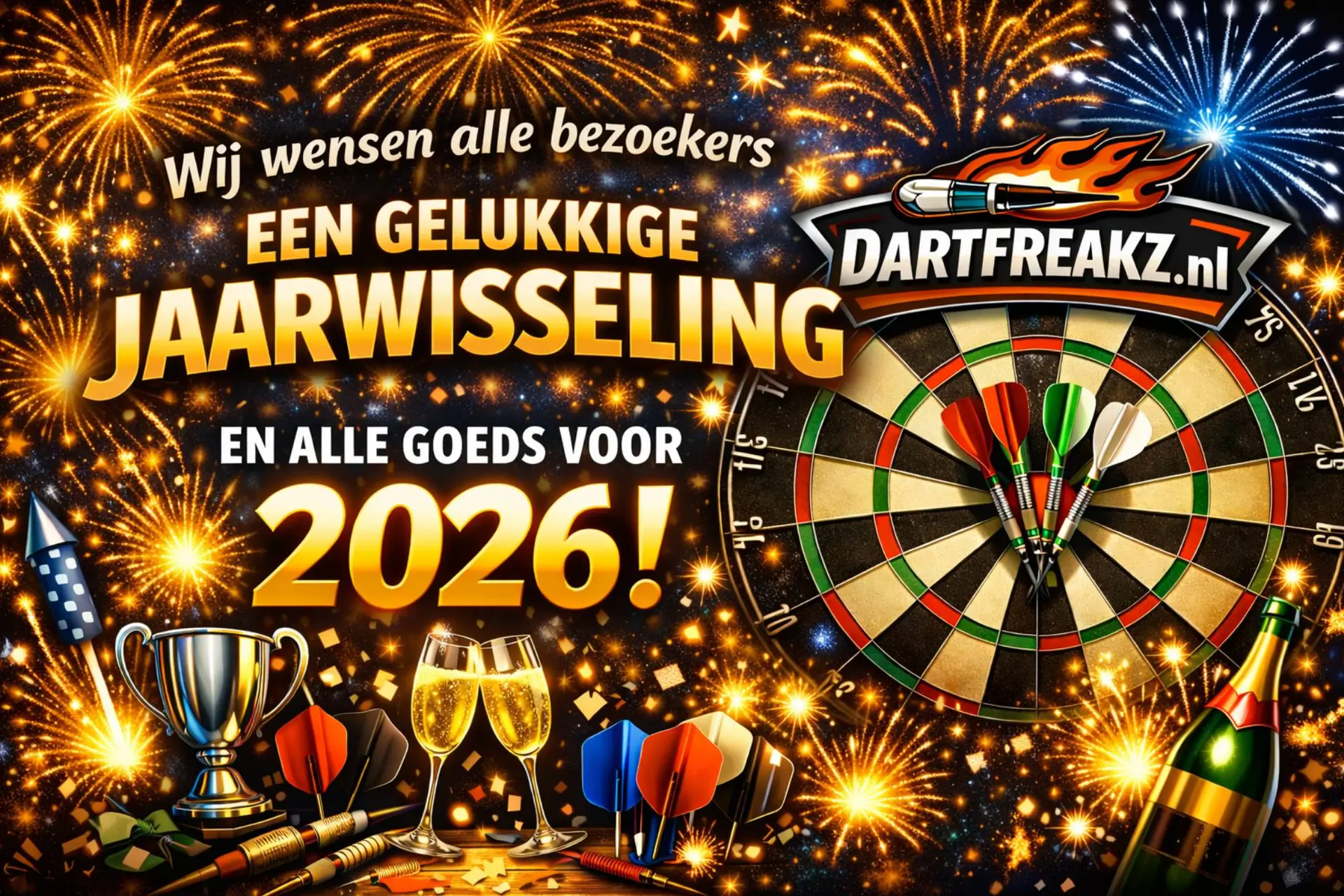 Dartfreakz wenst je een knallende jaarwisseling en een trefzeker 2026 🎯