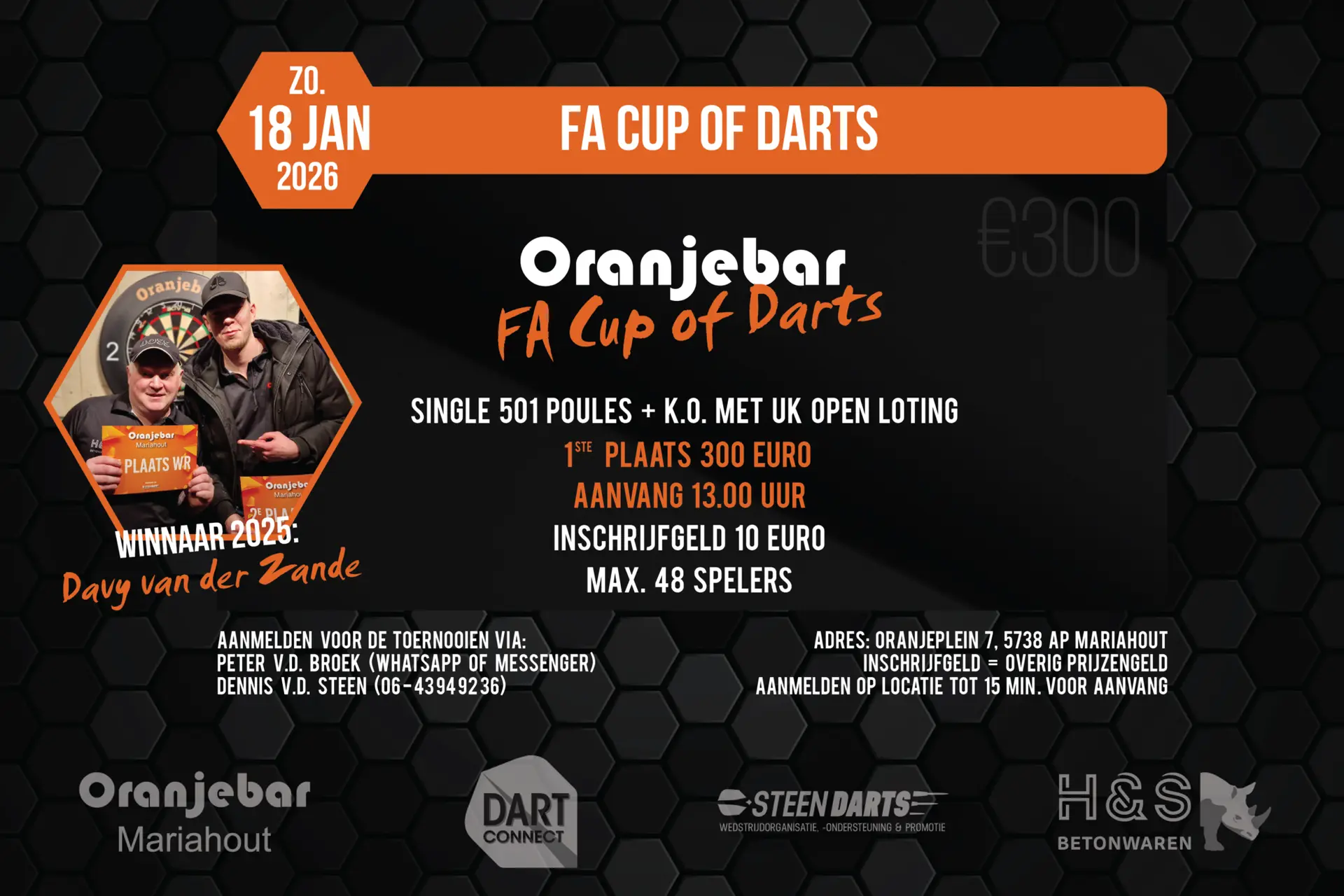 Zondag de FA Cup of Darts in Oranjebar Mariahout