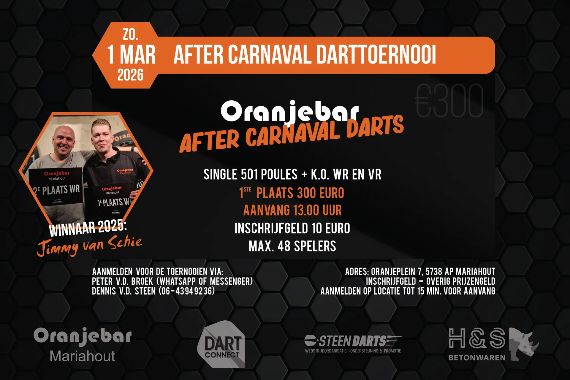 Laatse kans op inschrijven voor het Oranjebar After Carnavals Darts 2026