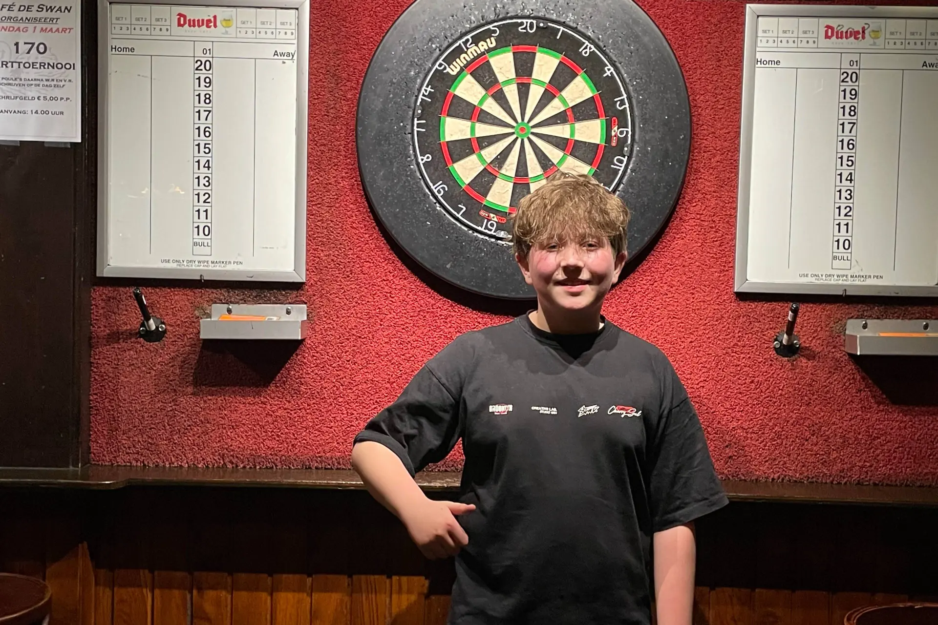 Quinn Sneeboer wint Lucky Darts Tactics jeugdtraining-toernooi in Café de Swan