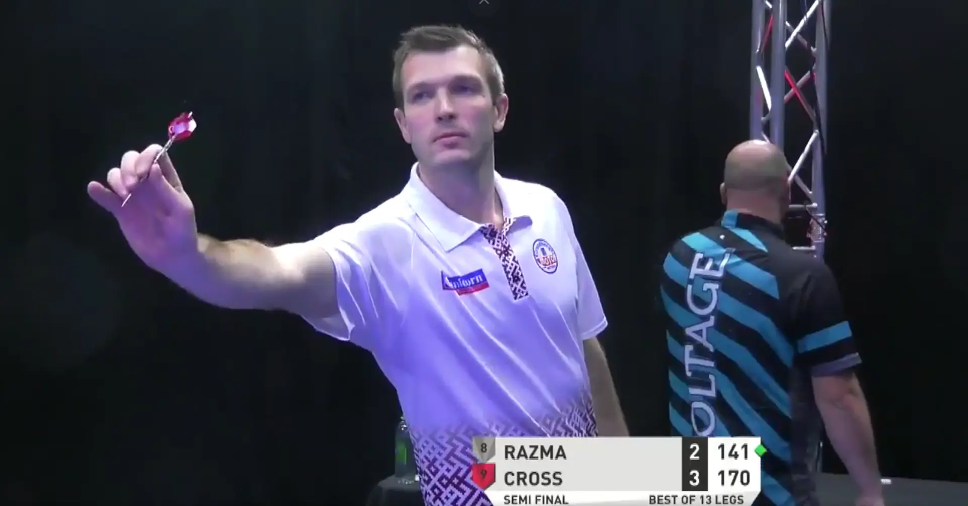 VIDEO: Razma produces brilliant juggling act during nine-dart finish against Cross at Players Championship 26
