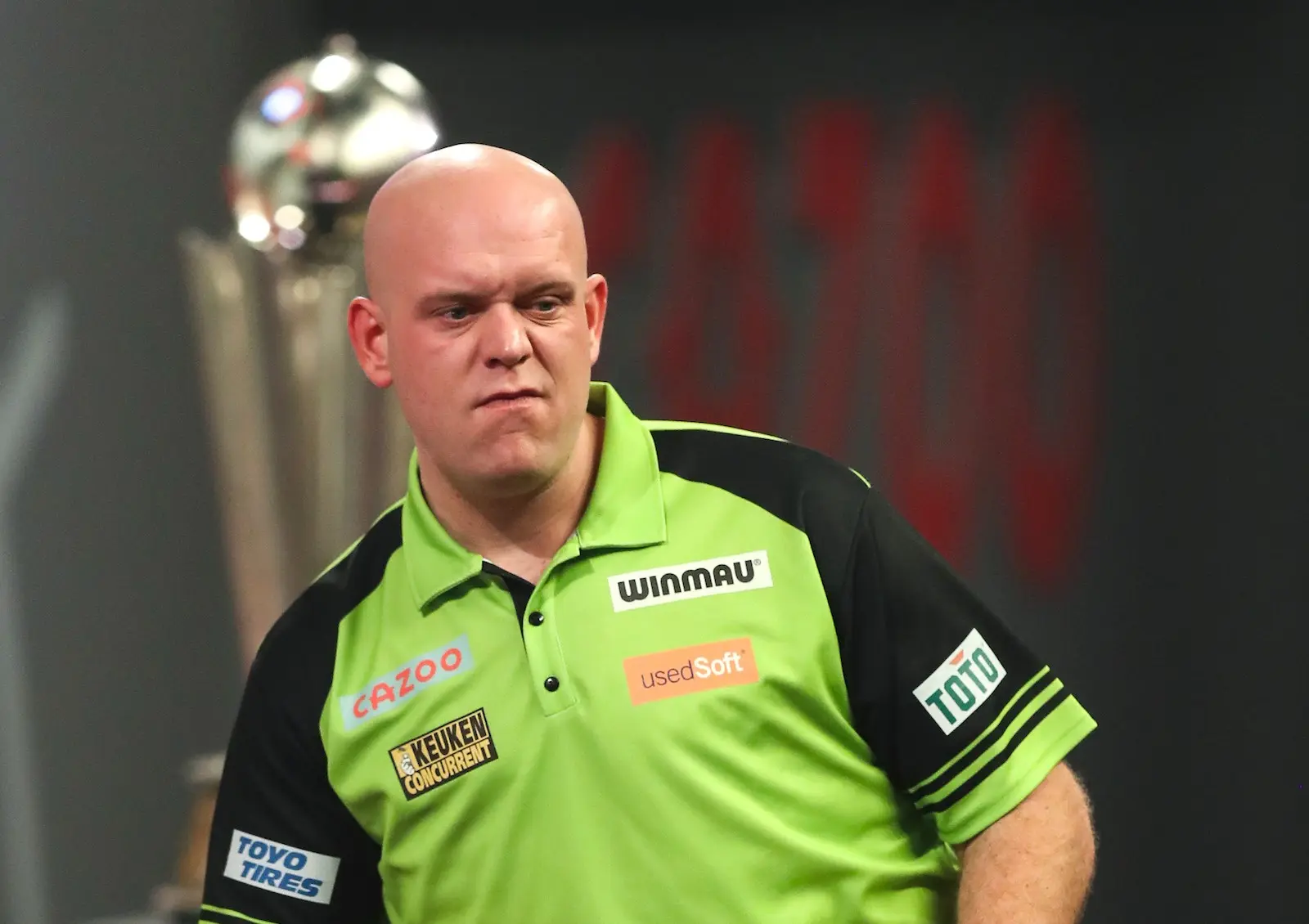 Striking: Van Gerwen produced average below 100 for first time in PDC World Darts Championship final