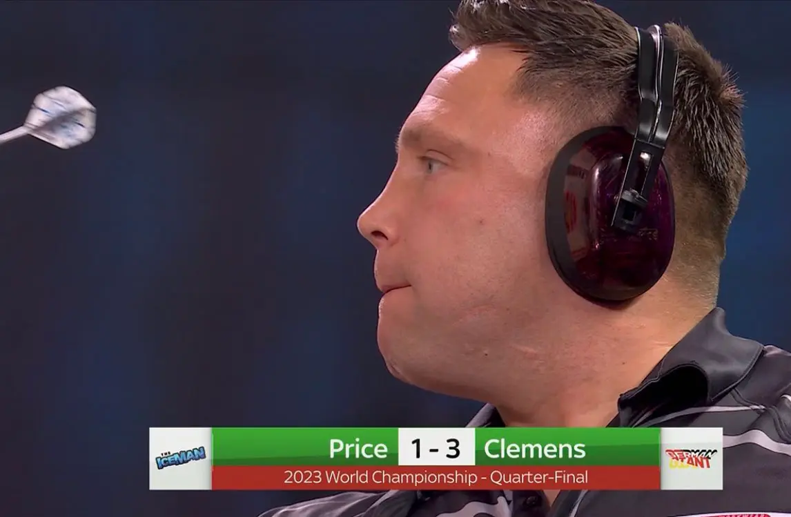 VIDEO: Price changes mid-match to play with ear defenders to drown out crowd against Clemens at PDC World Darts Championship