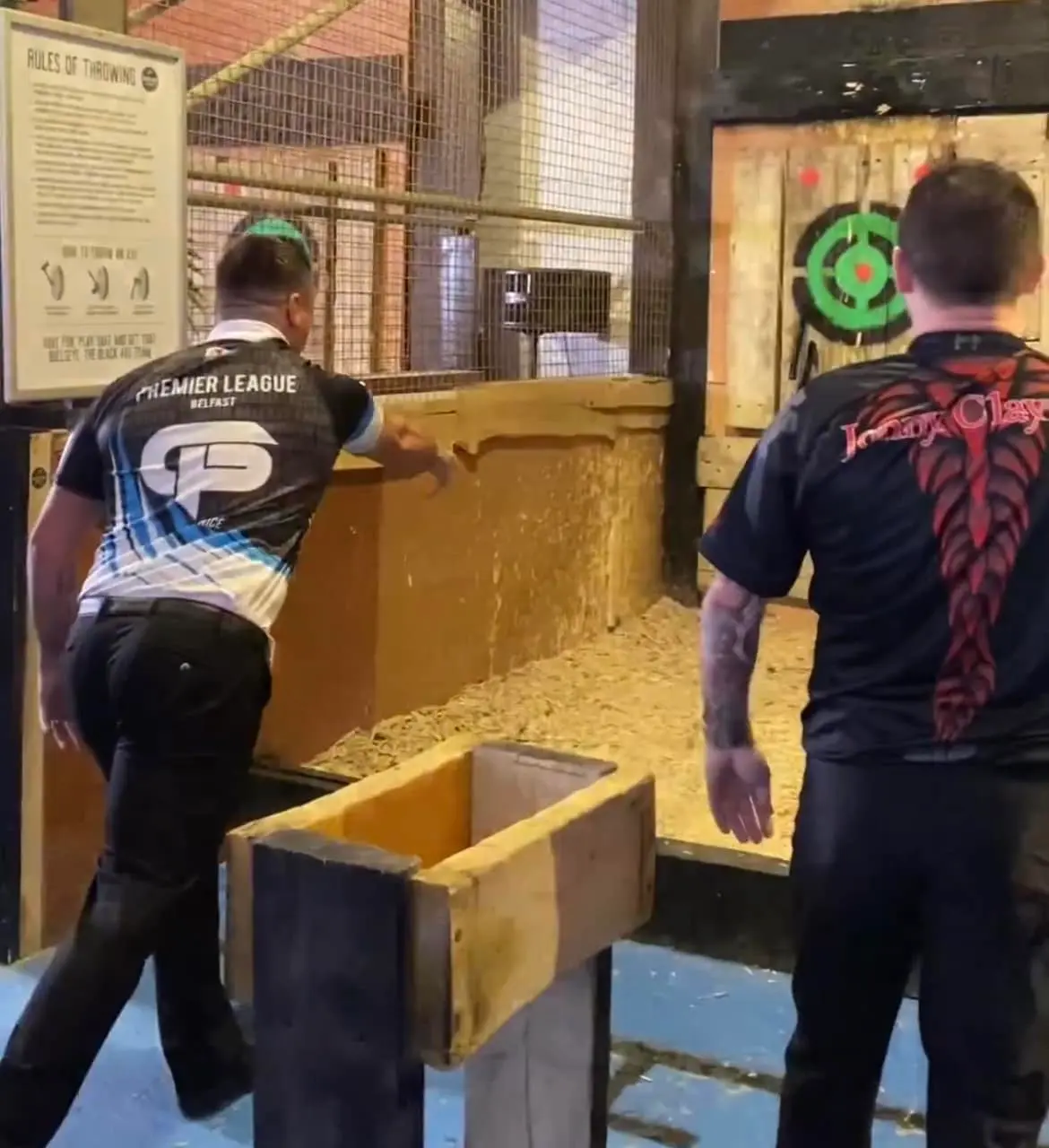 VIDEO: Clayton and Price try their hand at axe-throwing before Premier League Darts in Belfast