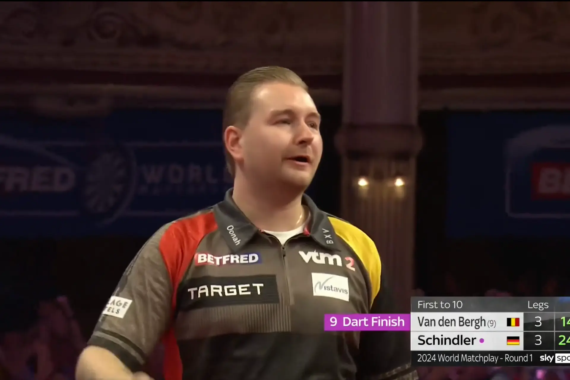 (VIDEO) Dimitri van den Bergh hits perfect leg with stunning World Matchplay nine-dart finish