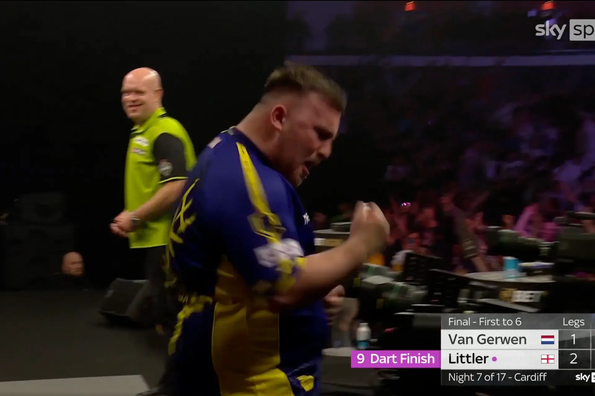 (VIDEO) Luke Littler hits stunning nine-dart finish to open Premier League Darts Cardiff final in style