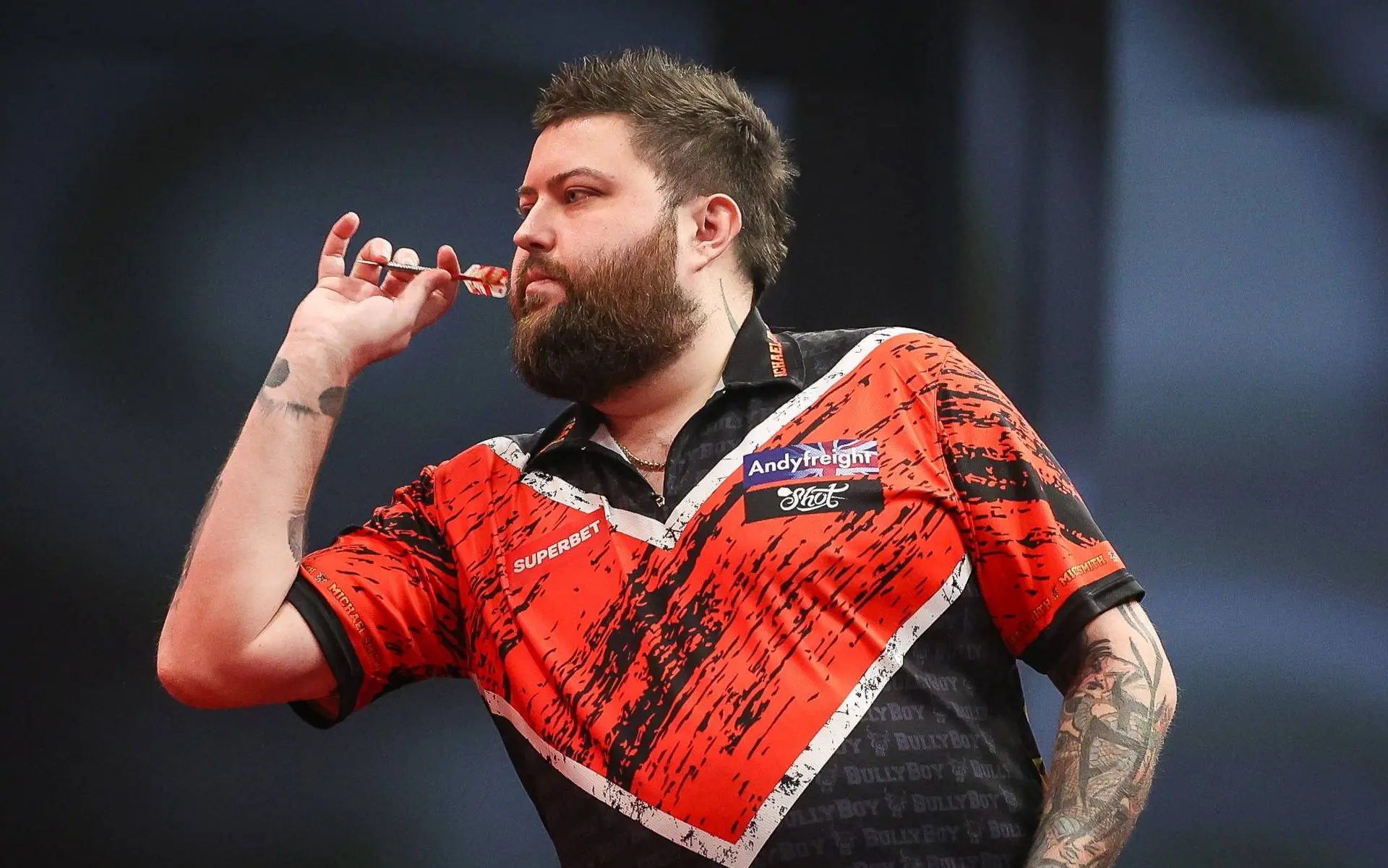 Michael Smith in action during the Poland Darts Open 2026
