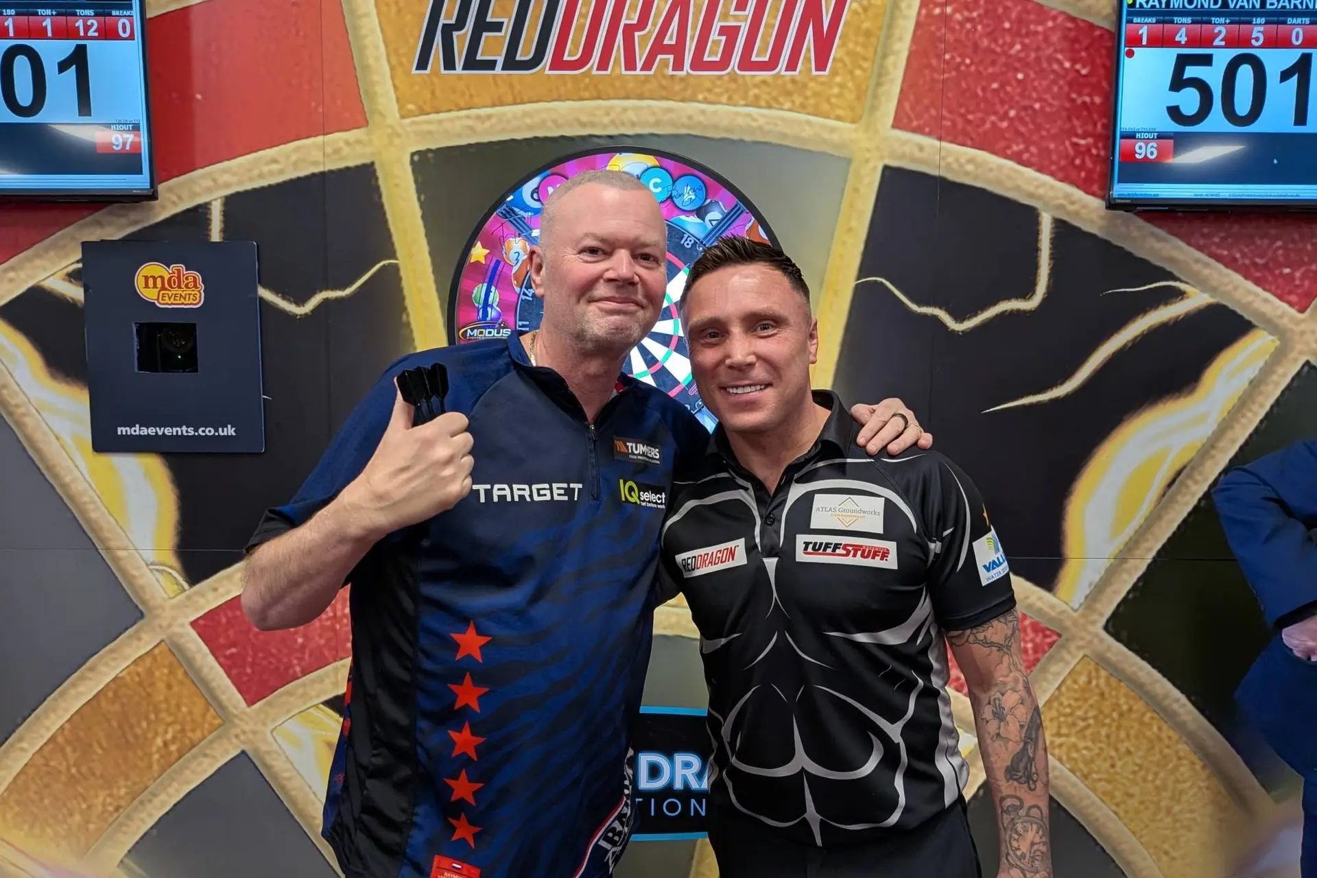 Gerwyn Price takes down in-form Raymond van Barneveld in Swansea exhibition with 109 average as Joe Cullen loses with 111 mark