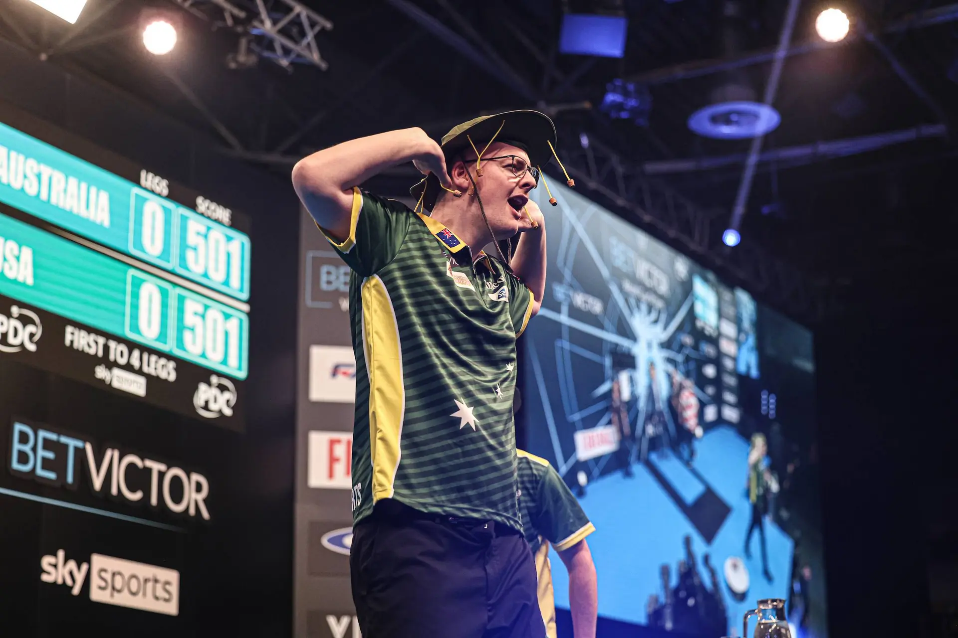 Adam Leek representing Australia at the 2026 World Cup of Darts