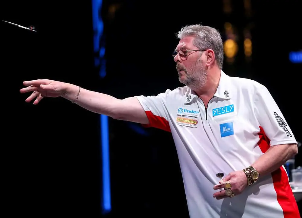 Adams, Burnett and Richardson in action during Online Darts League Champions Week