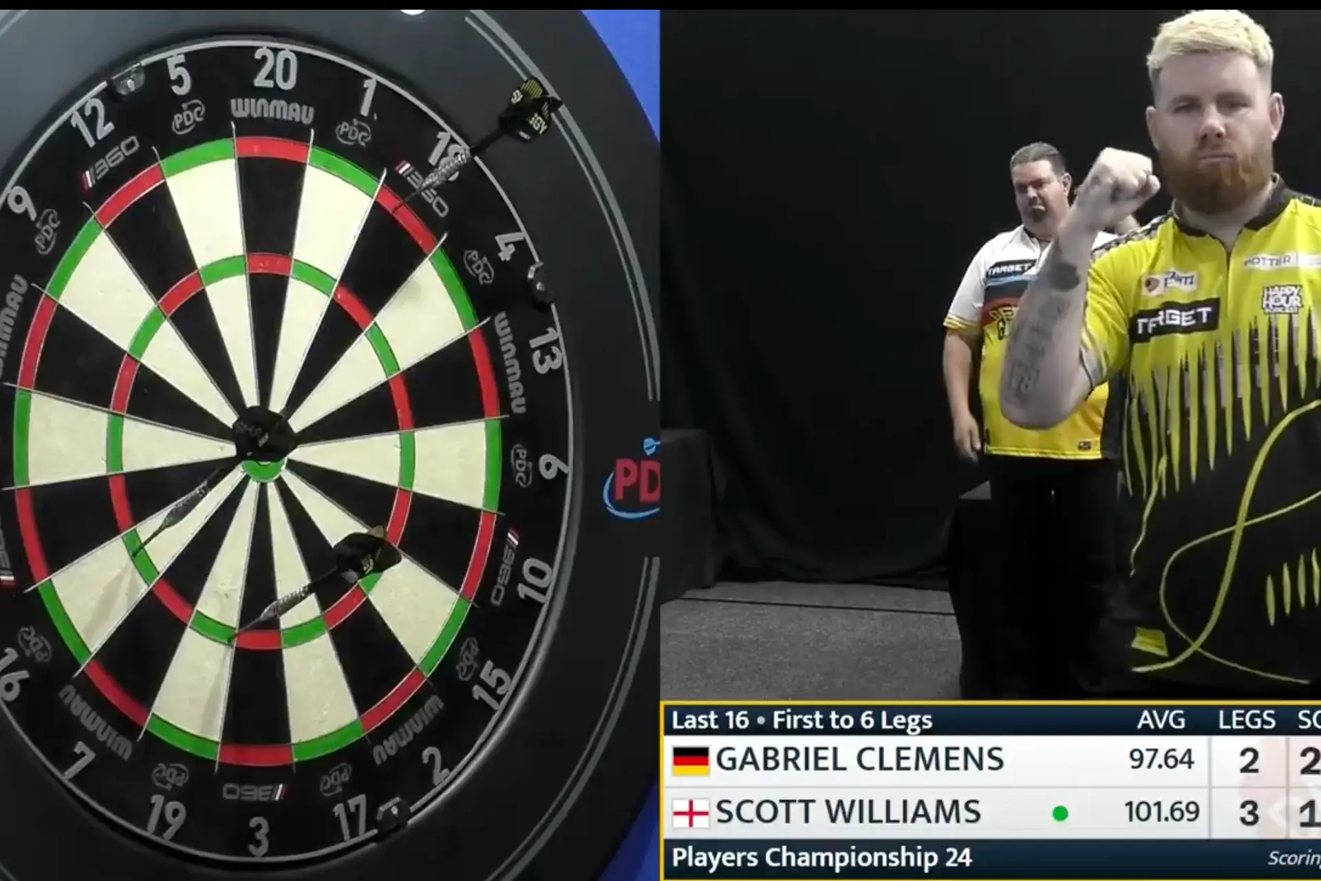 (VIDEO) Scott Williams wirft Neun-Darter gegen Gabriel Clemens – verliert das Match dennoch