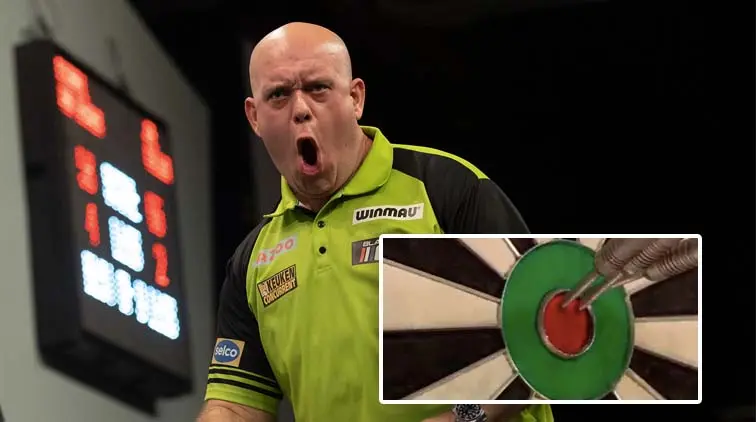 VIDEO: Van Gerwen met schitterende bull-finish naar groepswinst op Grand Slam of Darts