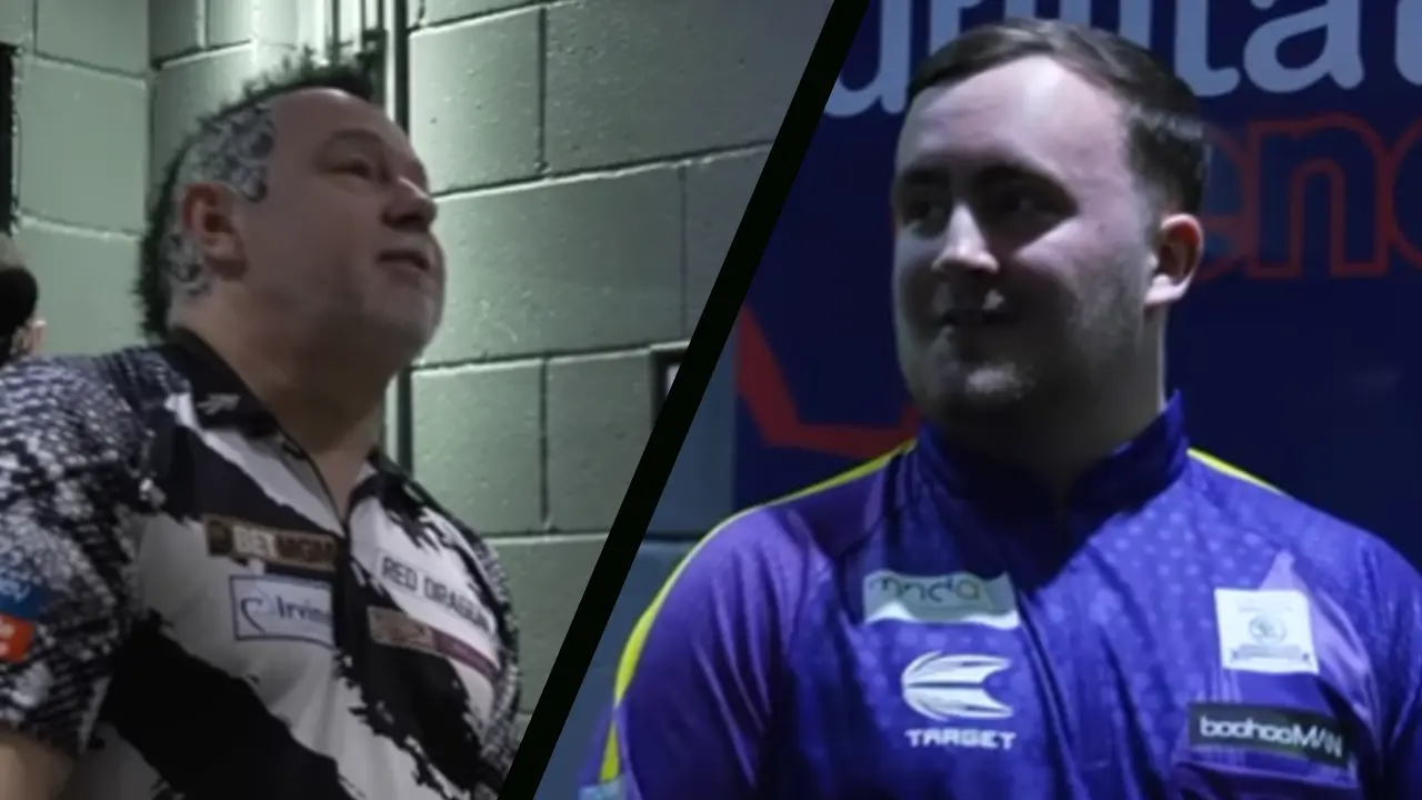 VIDEO: Peter Wright en Luke Littler hebben backstage een onderonsje na heerlijke kraker in Newcastle