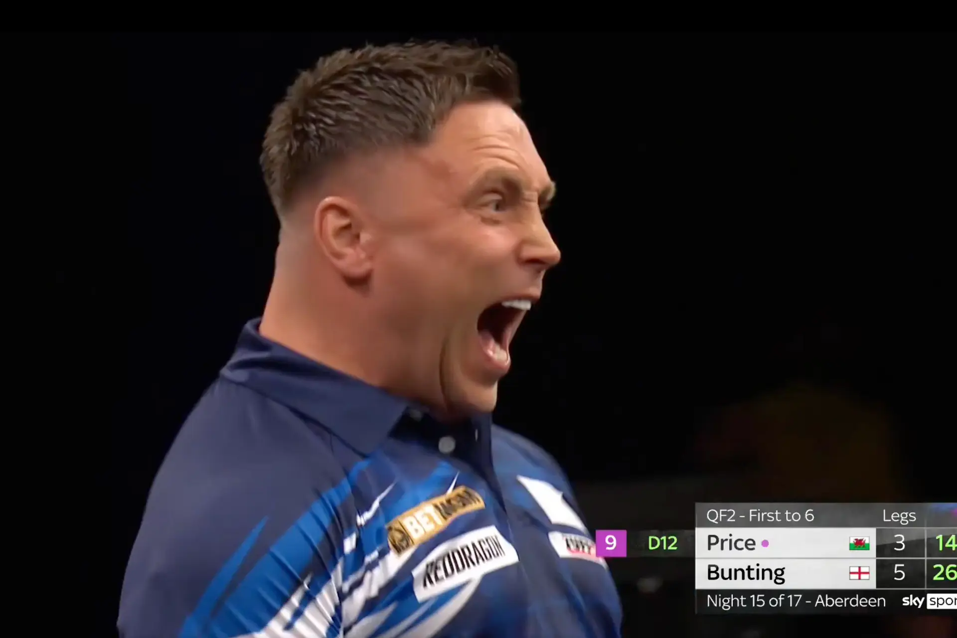 (VIDEO) Gerwyn Price produceert vijfde Premier League Darts negendarter