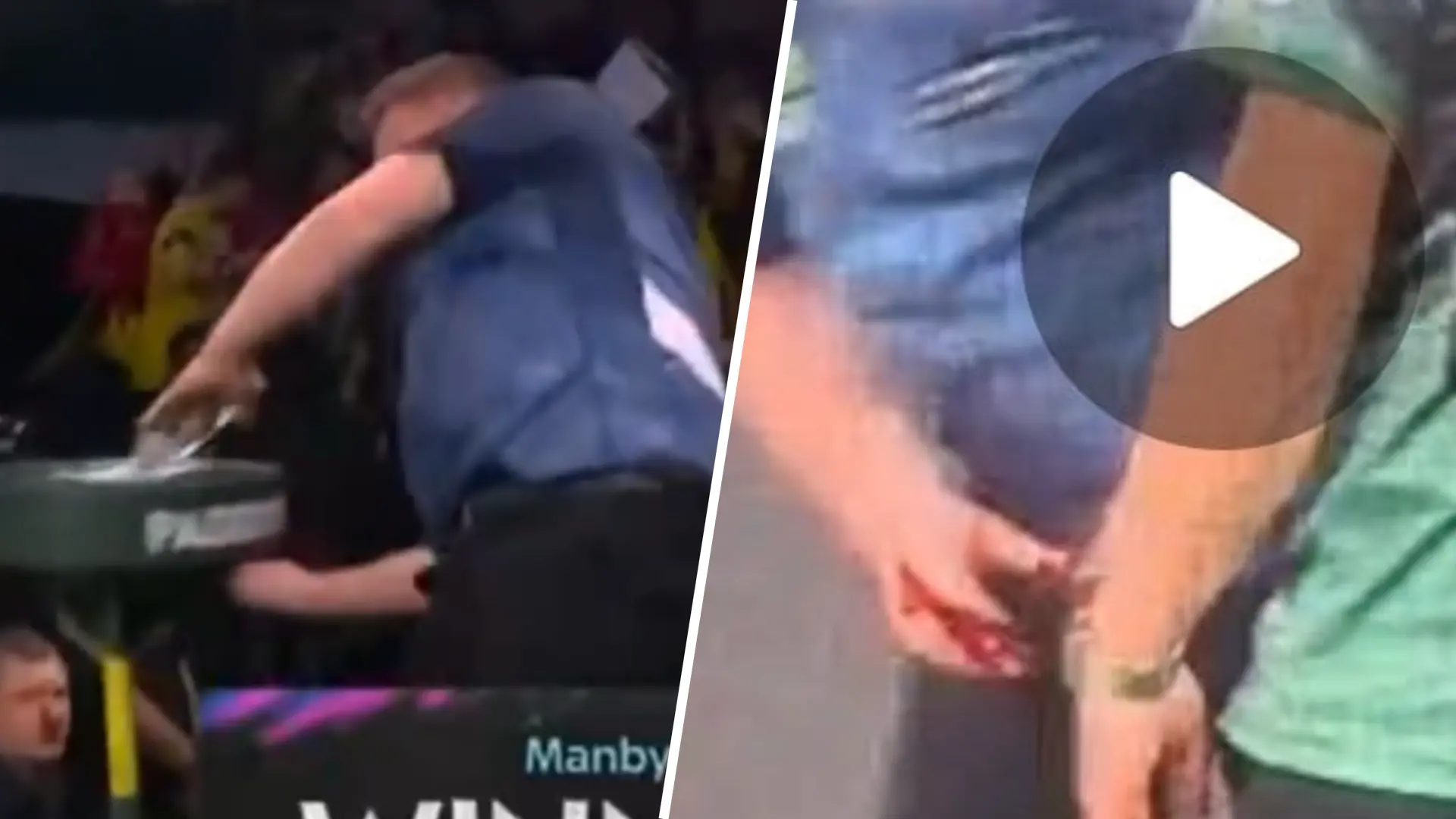 VIDEO: Woeste Cameron Menzies probeert tafel door midden te rammen en gaat met bebloede hand van het podium