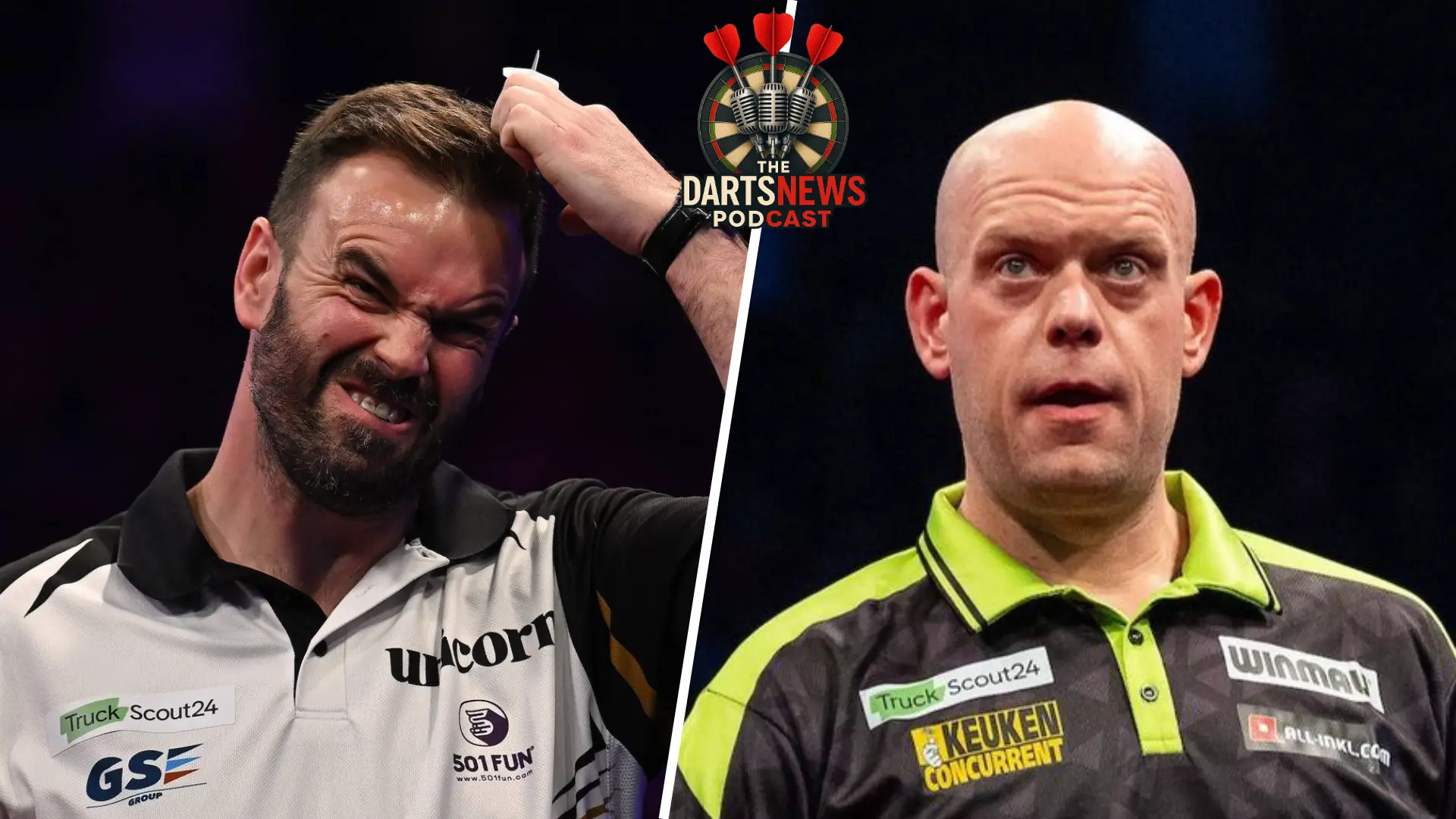 Ross Smith and Michael van Gerwen DartsNews Podcast collage