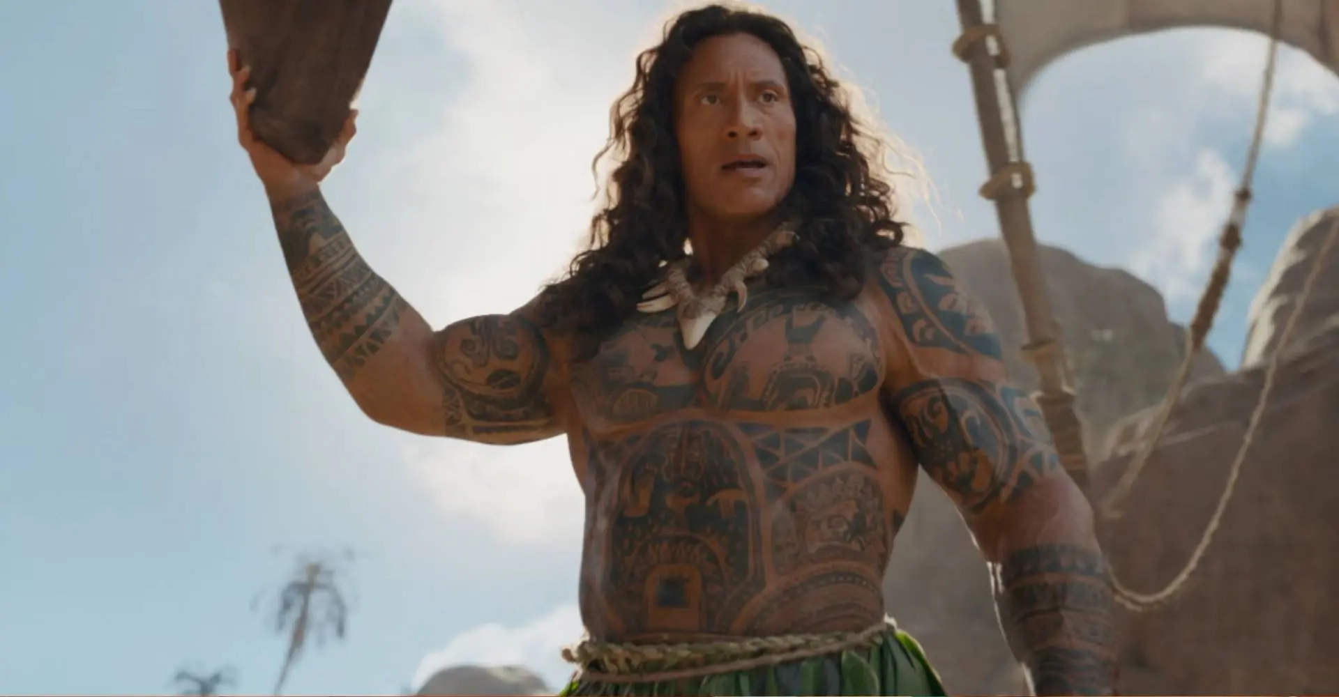 The Rock heeft een heel oldschool look in de trailer van Moana