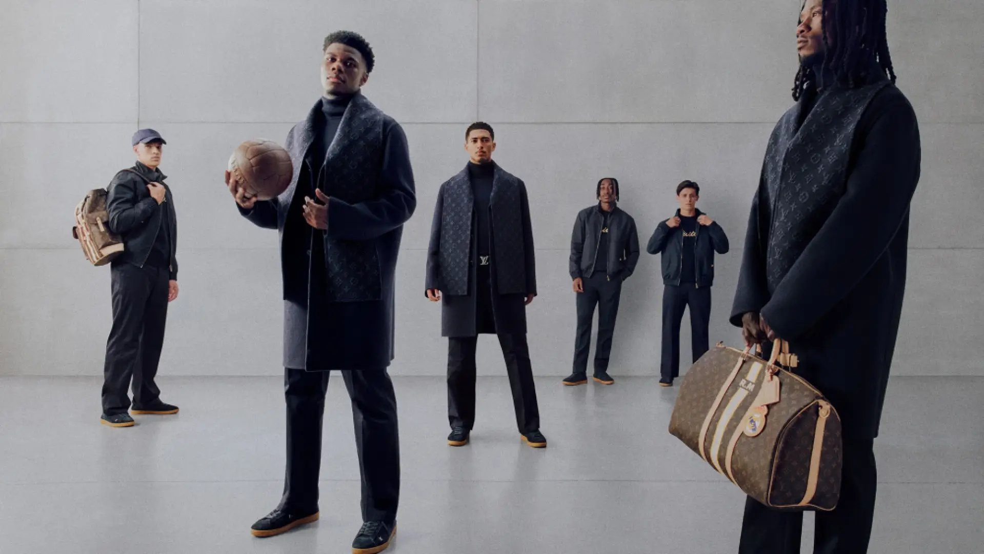 1.-Key-visual-Carlos-Espi-Aurelien-Tchouameni-Jude-Bellingham-Yan-Diomande-Arda-Guler-Eduardo-Camavingha-Louis-Vuitton-NO-LOGO