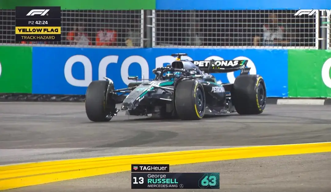 Russell causes first red flag crashing into the barrier in FP2!