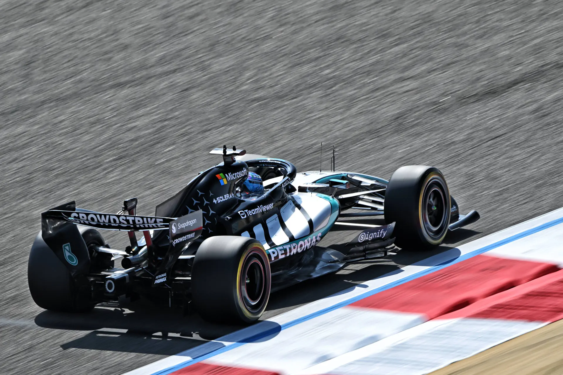 Mercedes stamp authority as Russell tops final Bahrain morning session