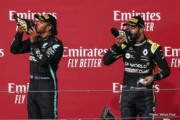 shoey hamilton ricciardo podium