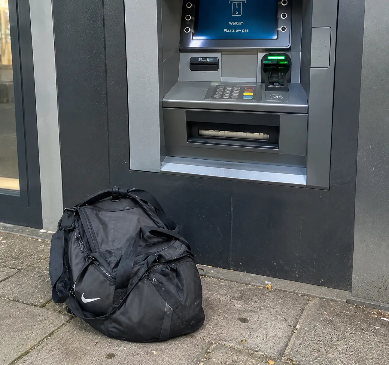 Duffel Bag Beside Dutch ATM