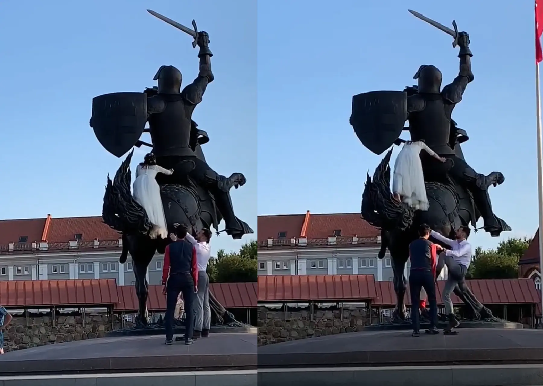 Jaunieji ant „Laisvės kario“ skulptūros
