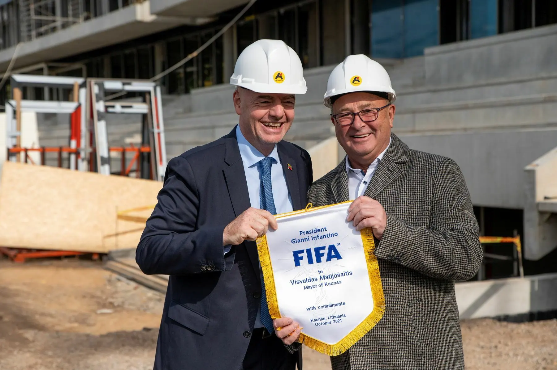 FIFA prezidentas Gianni Infantino ir Kauno meras Visvaldas Matijošaitis