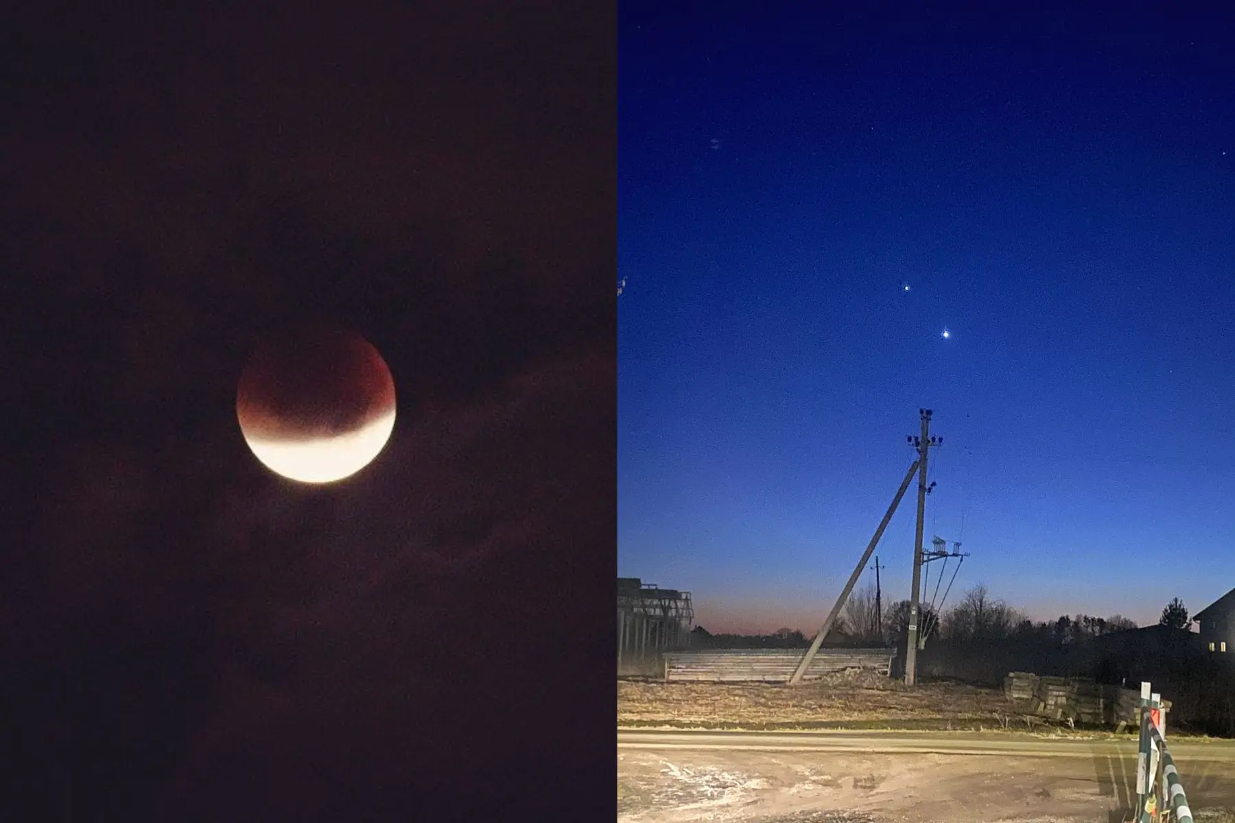 mėnulis, planetos, taškai danguje