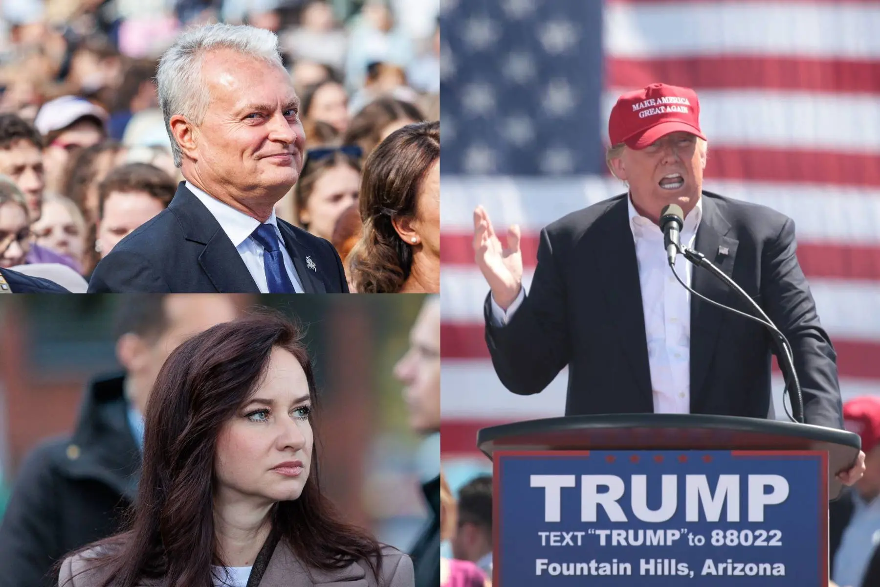 Gitanas Nausėda, Inga Ruginienė, Donaldas Trumpas / R. Tenio ir Wikipedia, G. Skidmore nuotr. 