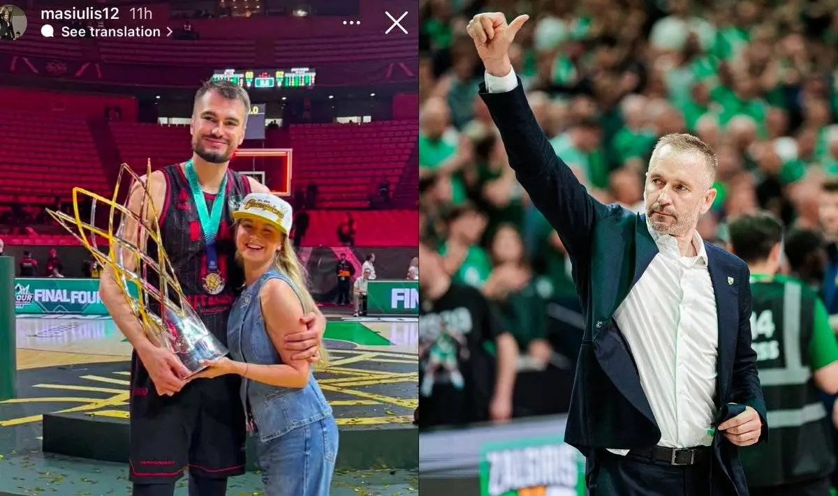Tomas Masiulis pasveikino savo sūnų Gytį Masiulį su istoriniu triumfu / DELFI montažas