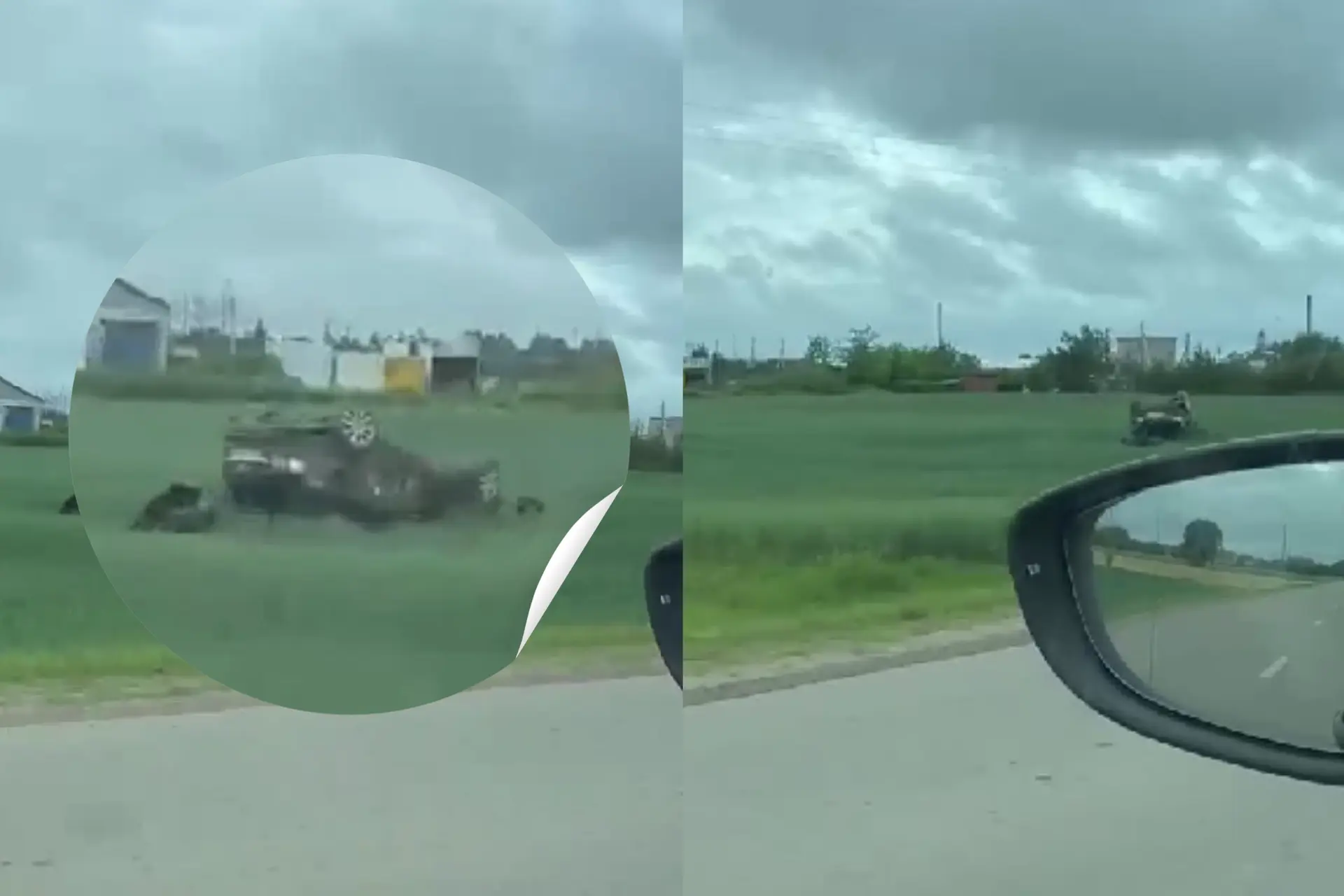 Apvirtęs automobilis Piliuonos kaime / Skaitytojo nuotr.