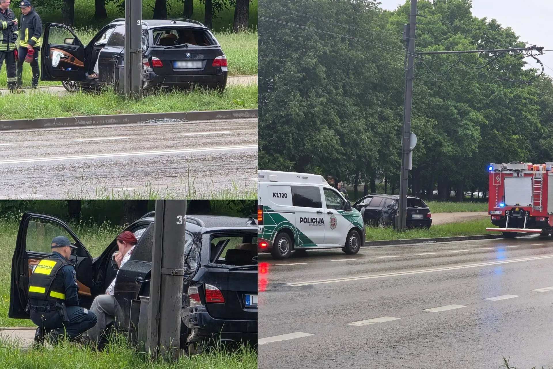 BMW rėžėsi į stulpą / Skaitytojos nuotr.