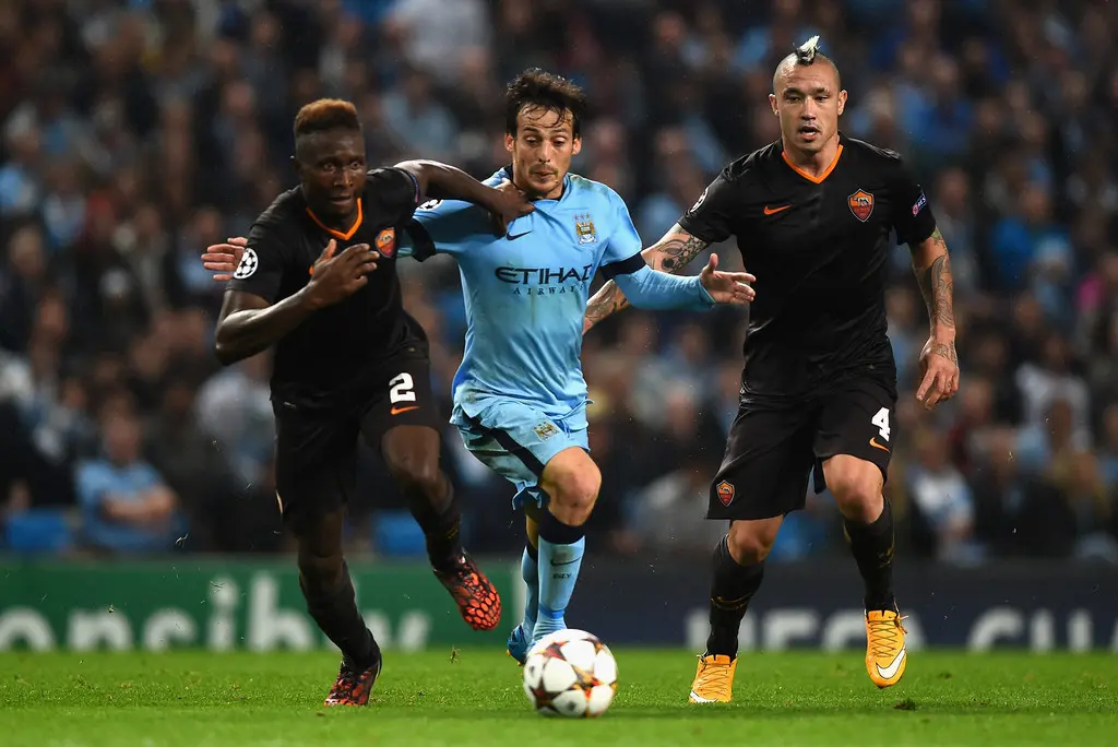 manchester city roma 1 1 mbiwa nainggolan contro silva