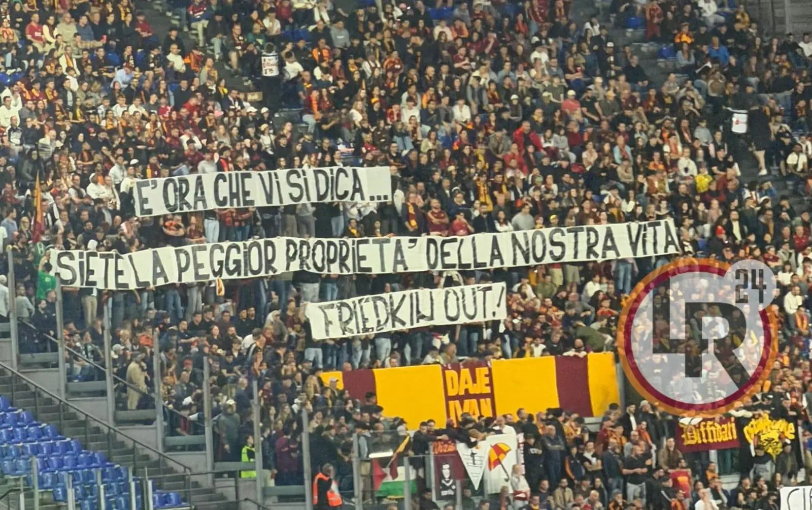 roma fiorentina striscione contro friedkin
