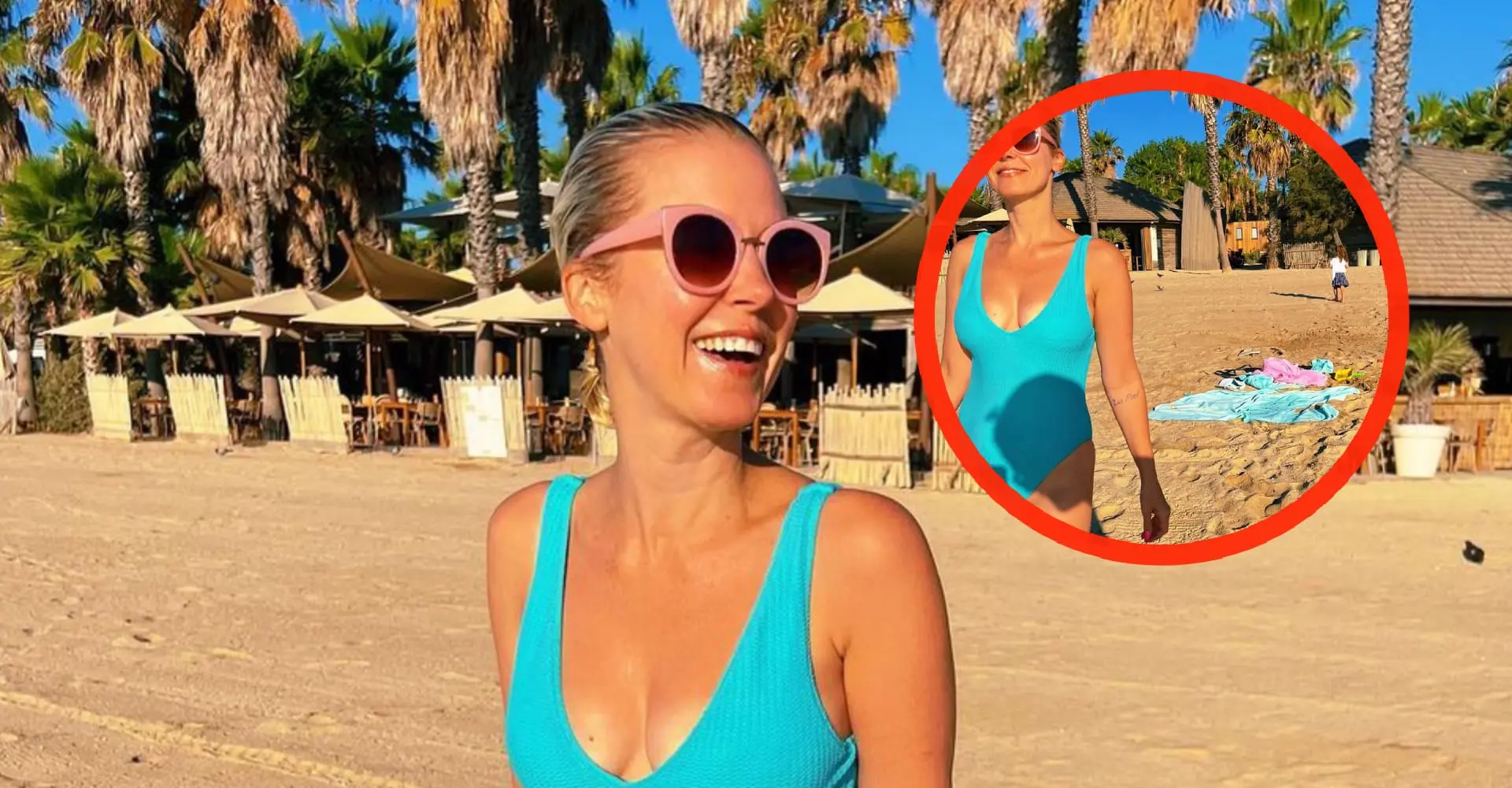 Foto: Actrice Bettina Holwerda is bang dat badpak afzakt tijdens strandvakantie