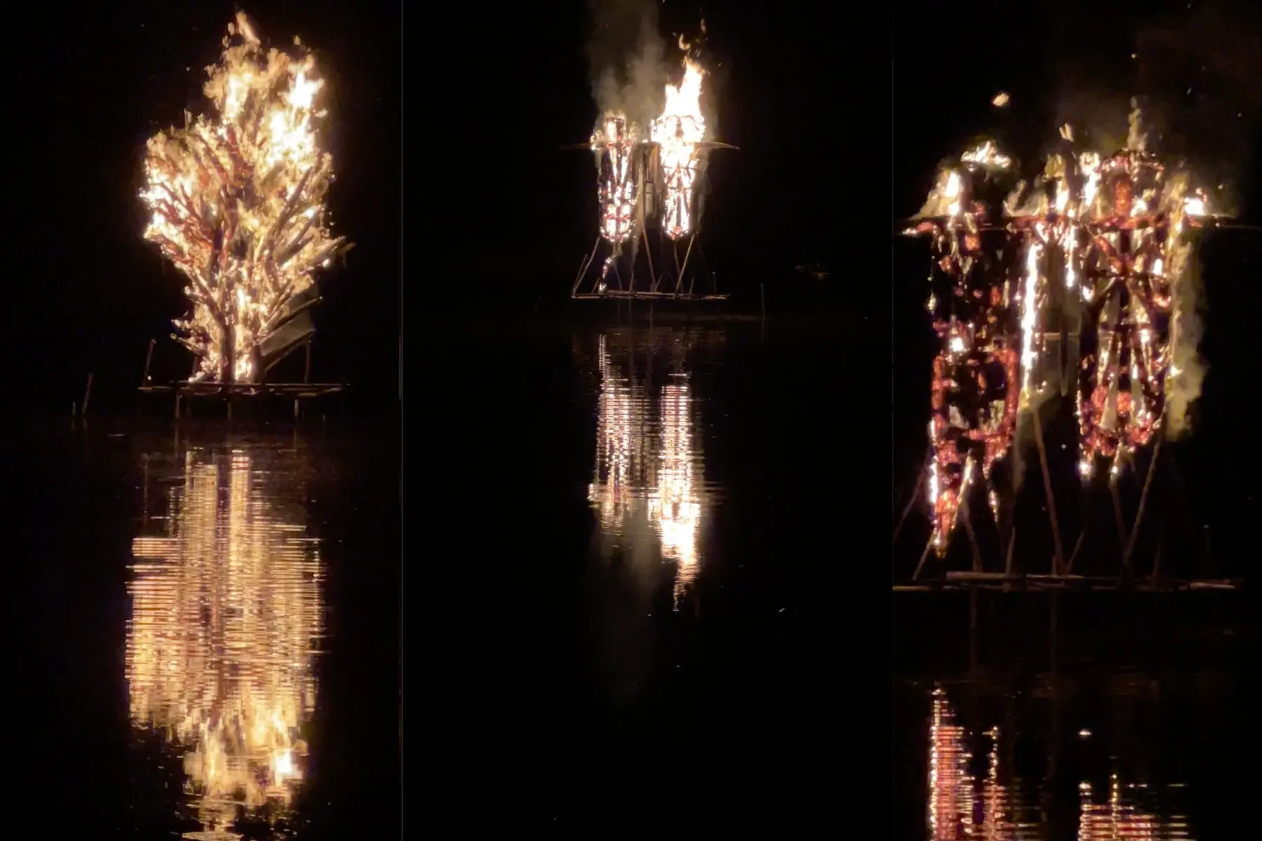 Per rudens lygiadienį Neringoje tradicija nebuvo sulaužyta: nendrinės skulptūros padegtos (video)