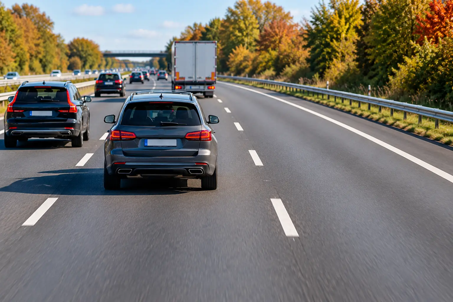 Autumn Highway Traffic in Clear Daylight