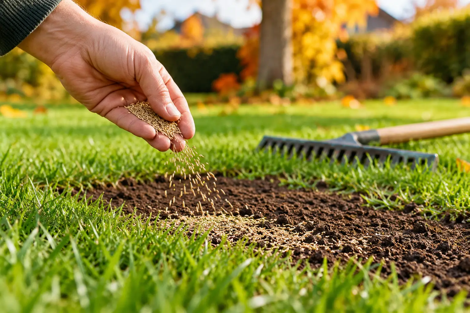 Autumn Lawn Seeding Close-Up