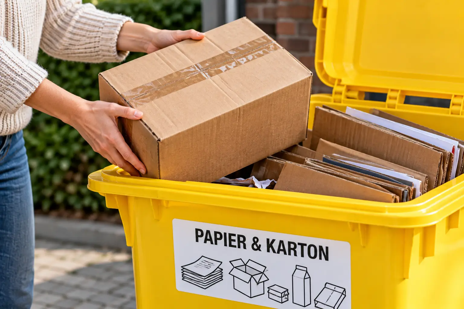 Cardboard Recycling in a Yellow Bin