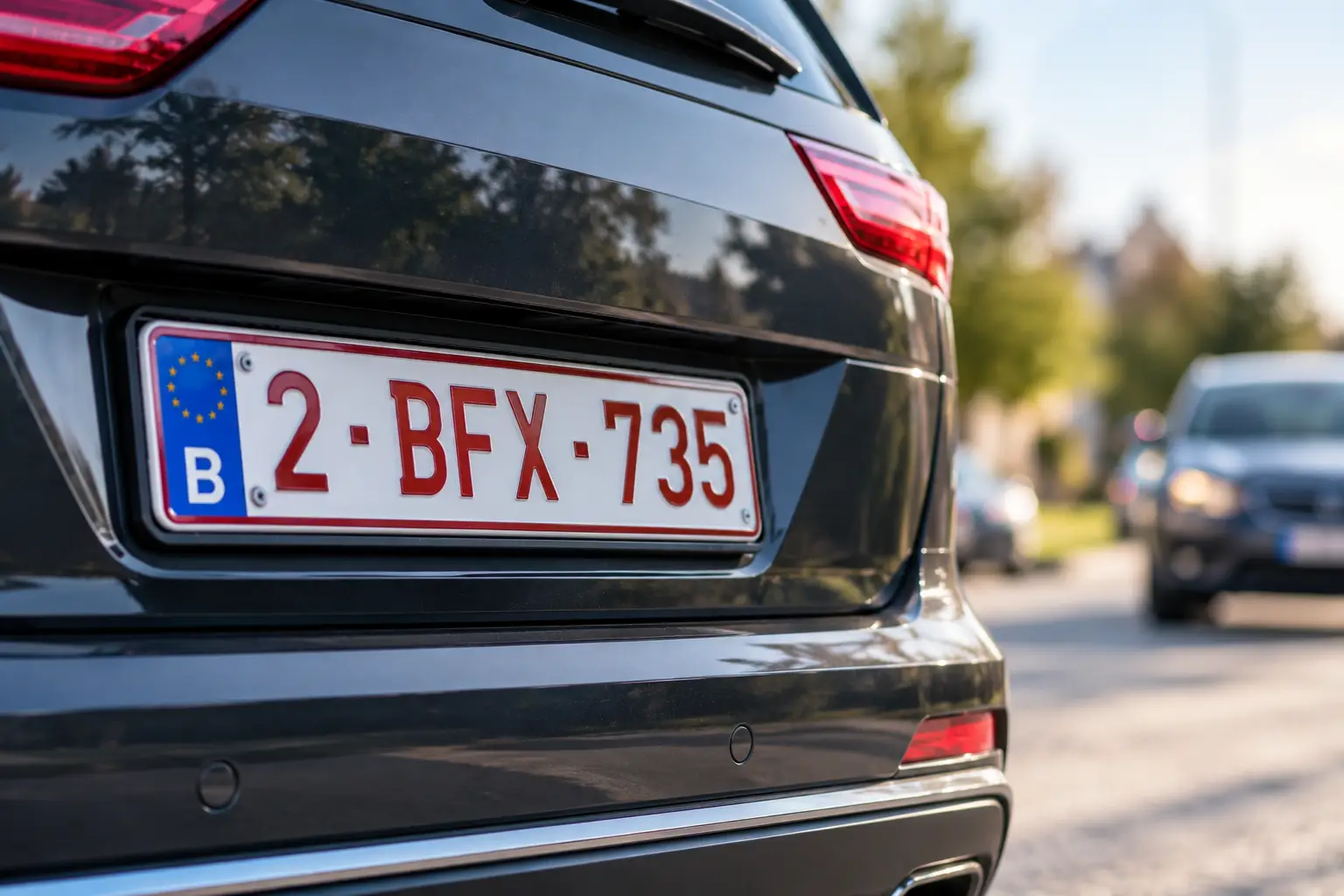 Charcoal Car Rear with Belgian Plate
