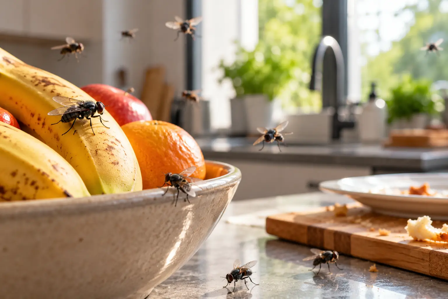 Fly-Infested Fruit Bowl Kitchen Scene