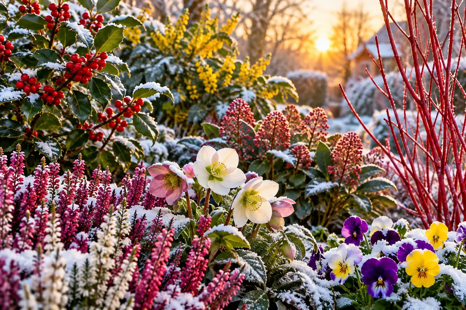 Frost-Kissed Winter Garden at Sunrise